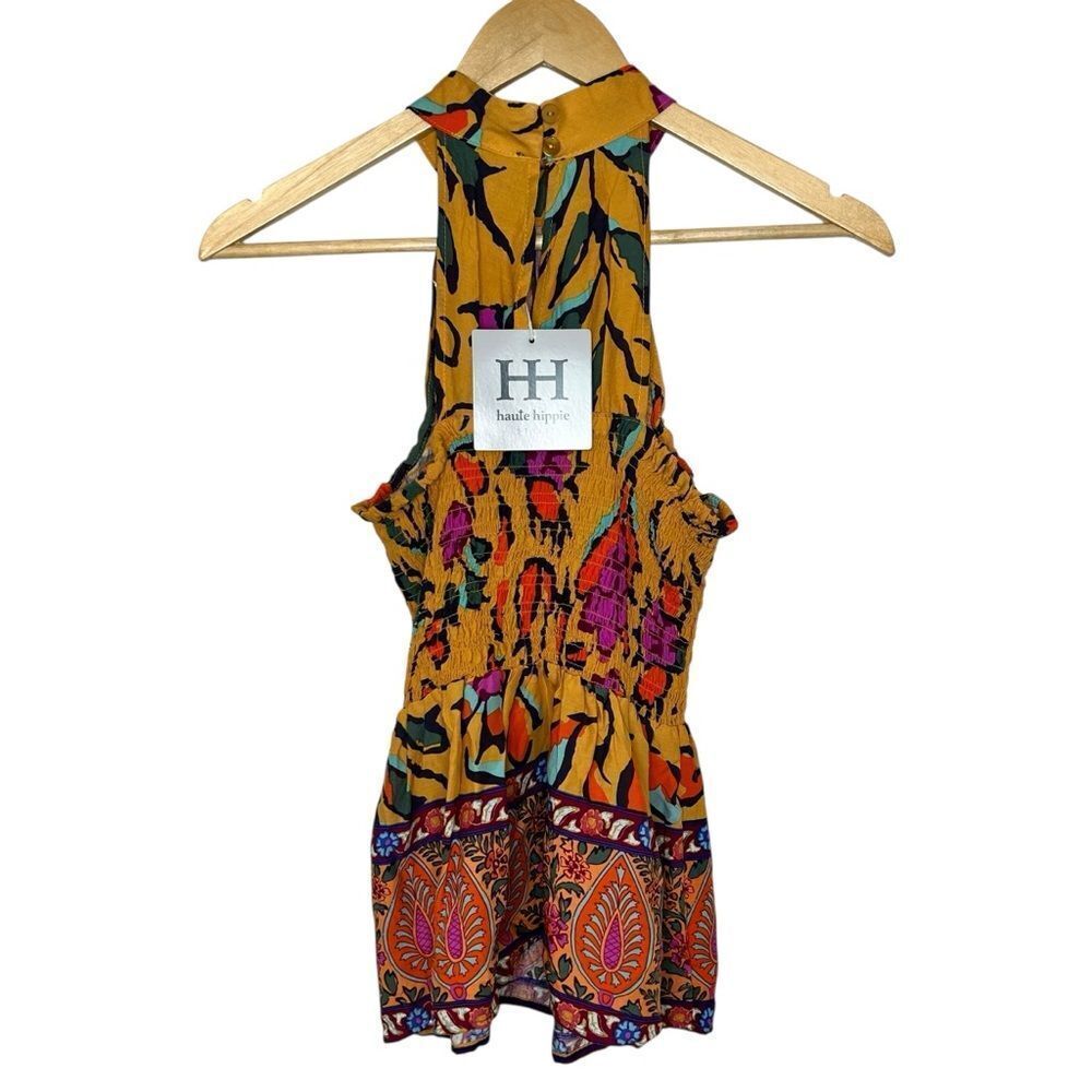 NWT HauteHippie yellow Floral Halter Neck Women Top size small - Picture 3 of 7